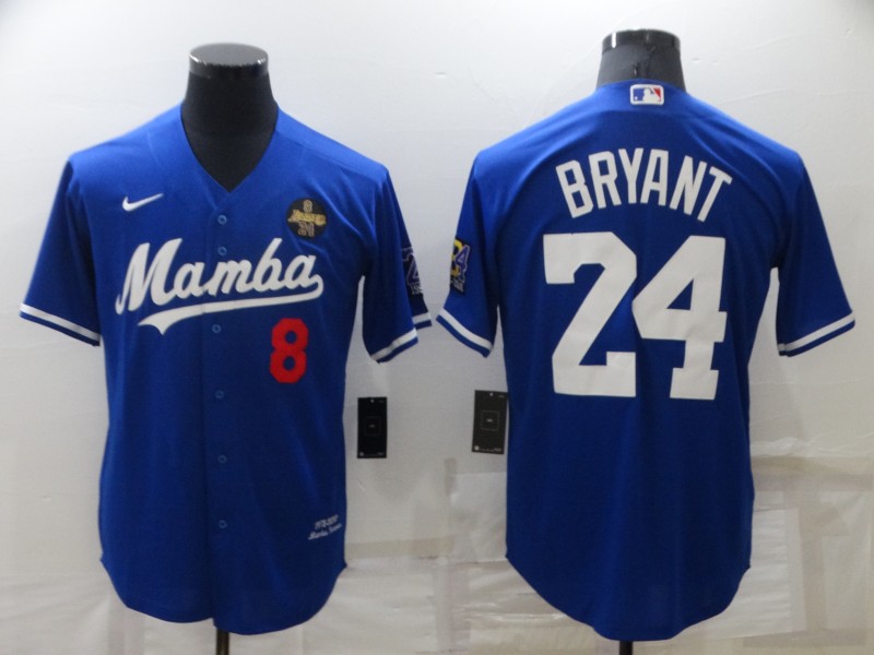 Men's Los Angeles Dodgers Front #8 Back #24 Kobe Bryant Royal 'Mamba' Throwback With KB Patch Cool Base Stitched Jersey Men's Los Angeles Dodgers Front #8 Back #24 Kobe Bryant Royal 'Mamba' Throwback With KB Patch Cool Base Stitched Jersey